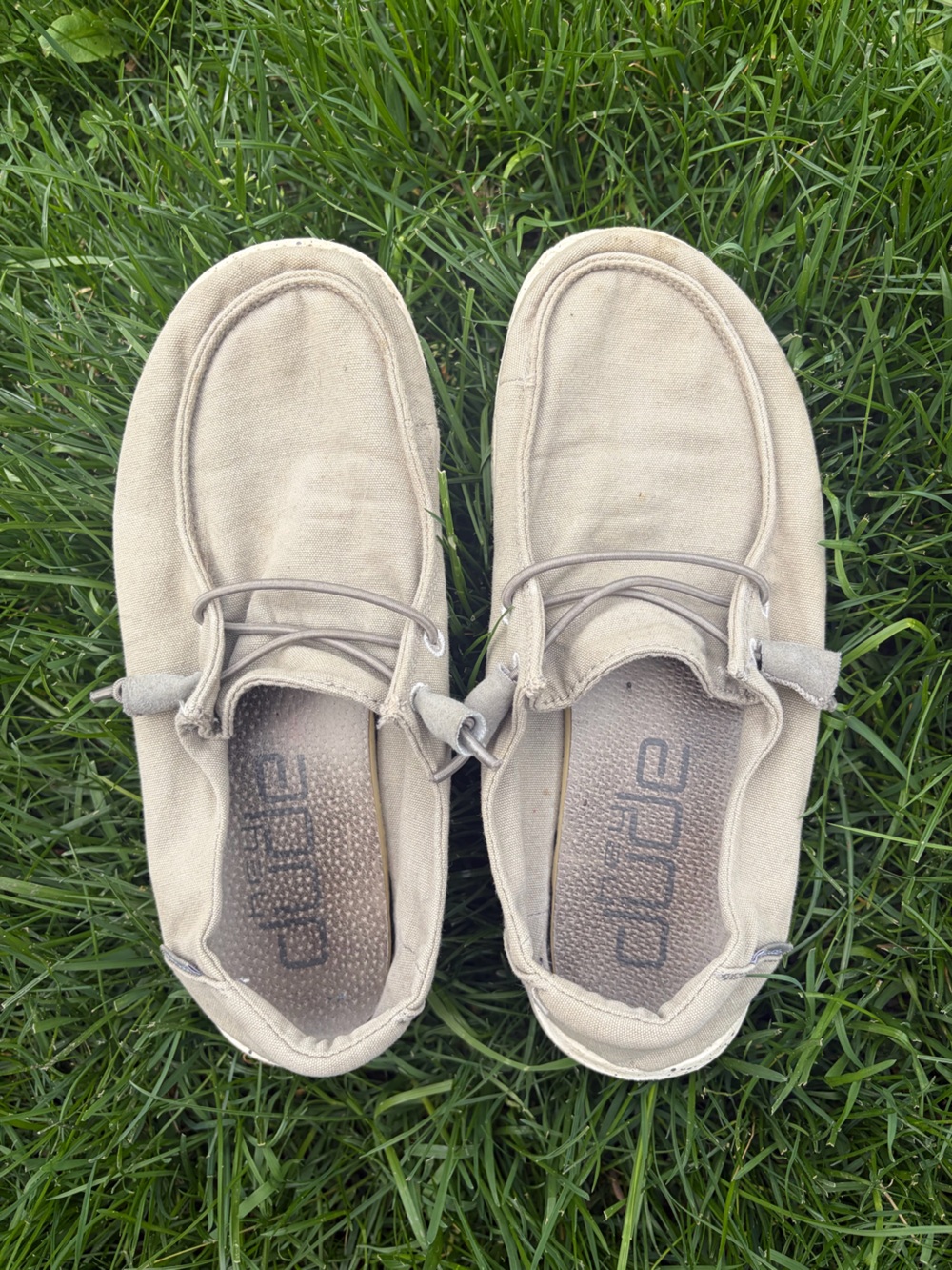 Hey Dude Beige Canvas Slip-On Shoes size 7